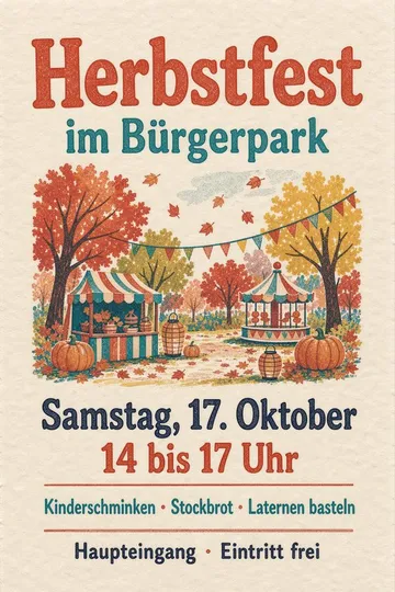 Flyer: Herbstfest im Bürgerpark, Samstag 17. Oktober, 14 bis 17 Uhr